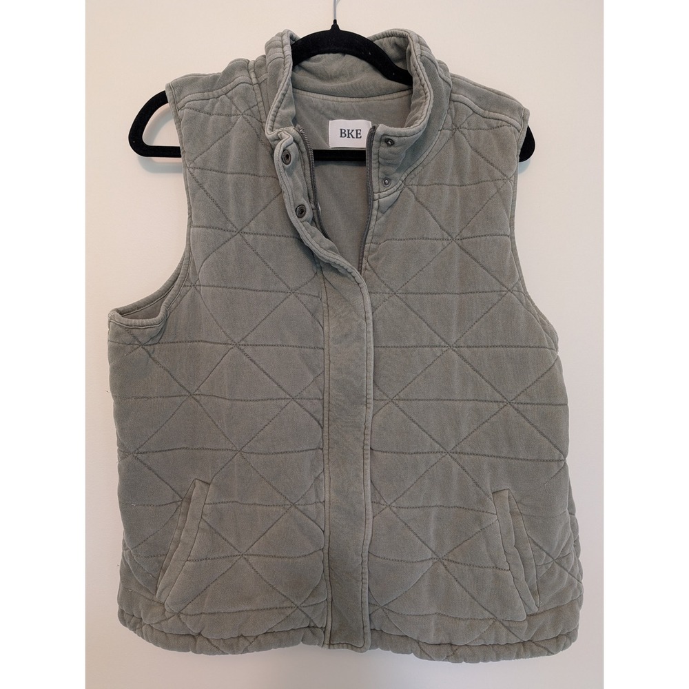 BKE Women Gray Quilted Mock Neck Snap Front Puffer Vest XL As-Is Distressed
